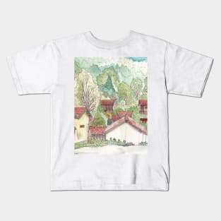 Wooden Houses In A Forest Vietnam Landscape Art Kids T-Shirt